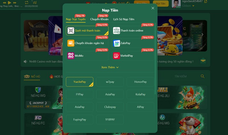 Hướng dẫn nạp tiền qua thanh toán online, mã QR nhanh chóng